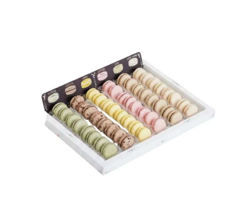 48 (smaller) pre-assorted macarons + display tray